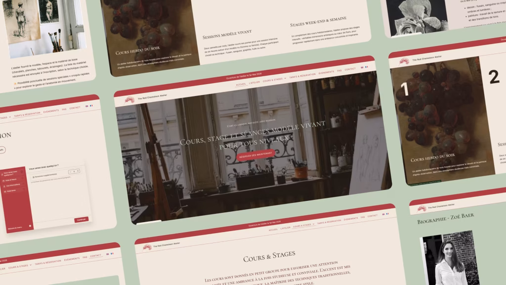 Site vitrine de The Red Chameleon Atelier, atelier d'art, affiche sur ordinateur